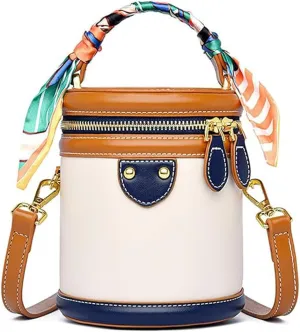 2025 New Summer Niche Design Cylinder Bag, Colorblock Bucket Bag for Women, for Travel, Vacation