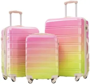 3-Piece Hardshell Luggage Set, Pink to Yellow Ombre, Spinner Wheels, 20/24/28 Inch