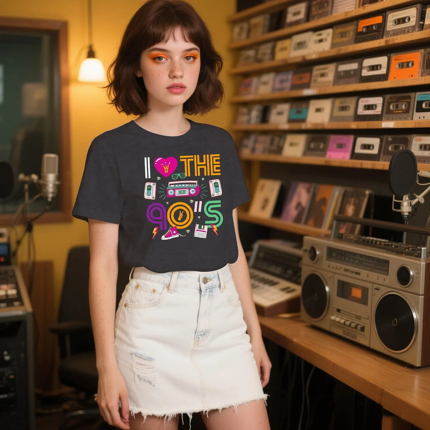 90's Shirt for Women I Love The 90's T-Shirt Back to The 90s Tee Vintage Neon Party Music Tops