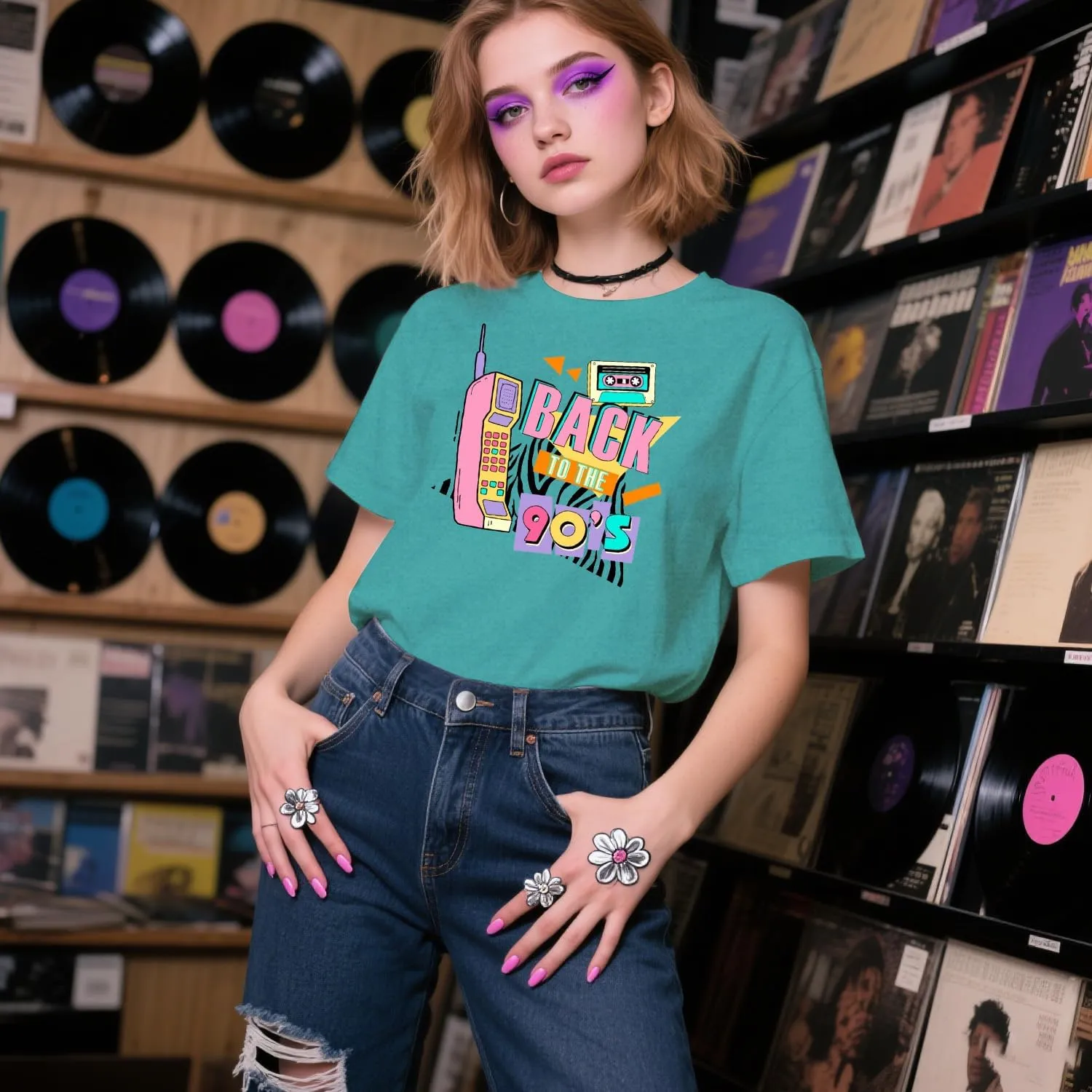90's Shirt for Women I Love The 90's T-Shirt Back to The 90s Tee Vintage Neon Party Music Tops
