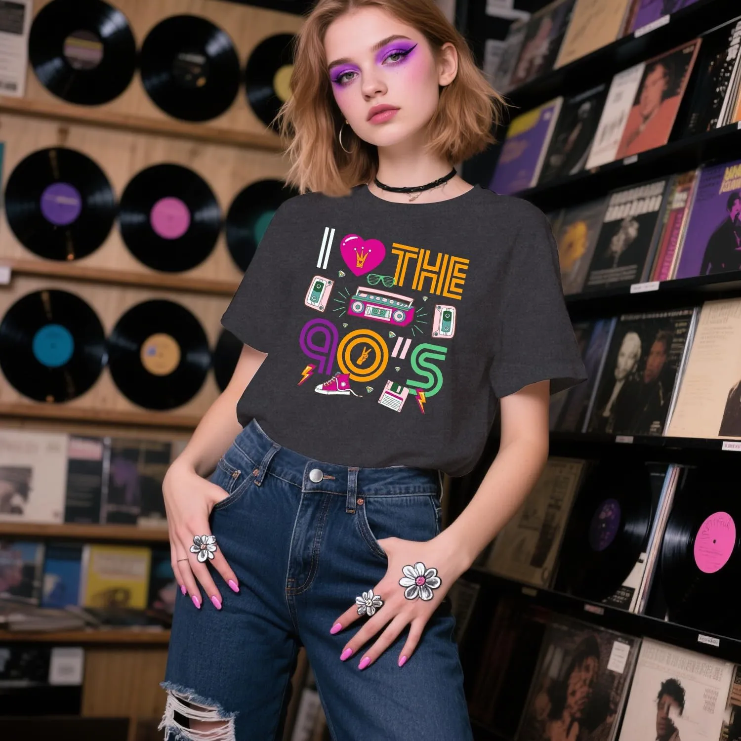 90's Shirt for Women I Love The 90's T-Shirt Back to The 90s Tee Vintage Neon Party Music Tops