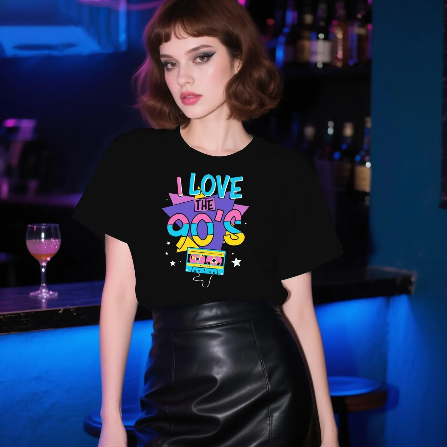 90's Shirt for Women I Love The 90's T-Shirt Back to The 90s Tee Vintage Neon Party Music Tops