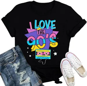 90's Shirt for Women I Love The 90's T-Shirt Back to The 90s Tee Vintage Neon Party Music Tops