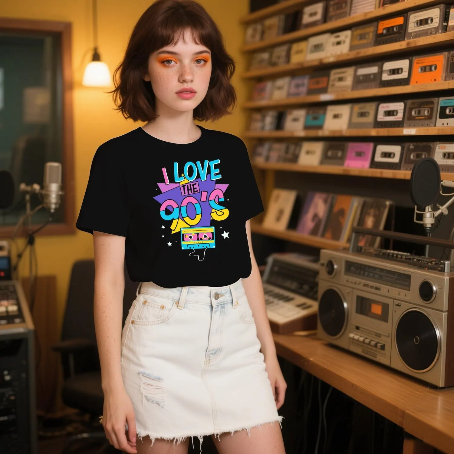 90's Shirt for Women I Love The 90's T-Shirt Back to The 90s Tee Vintage Neon Party Music Tops