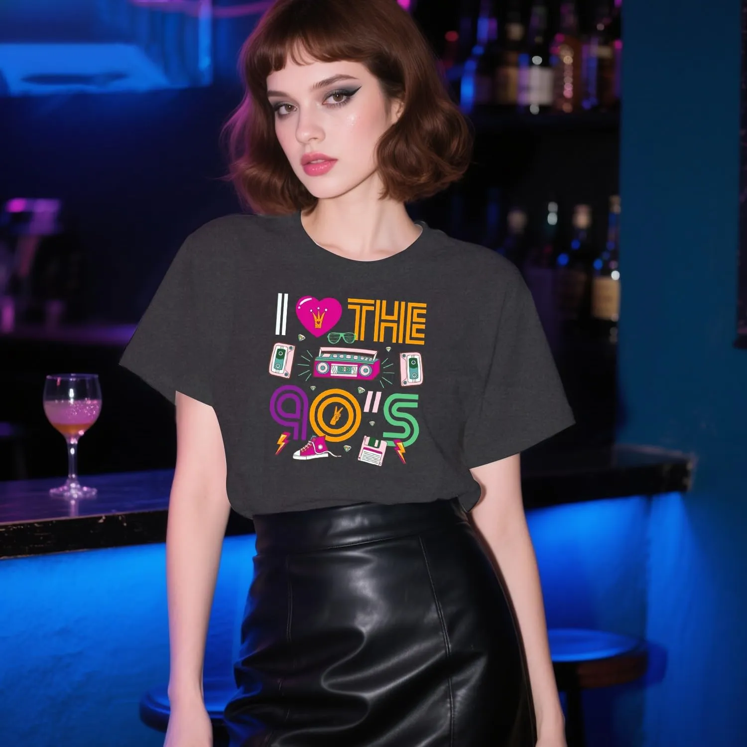 90's Shirt for Women I Love The 90's T-Shirt Back to The 90s Tee Vintage Neon Party Music Tops