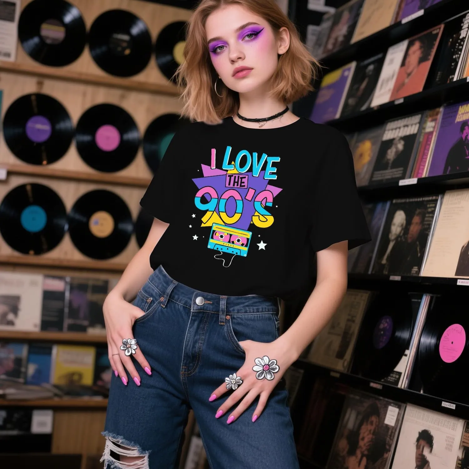 90's Shirt for Women I Love The 90's T-Shirt Back to The 90s Tee Vintage Neon Party Music Tops
