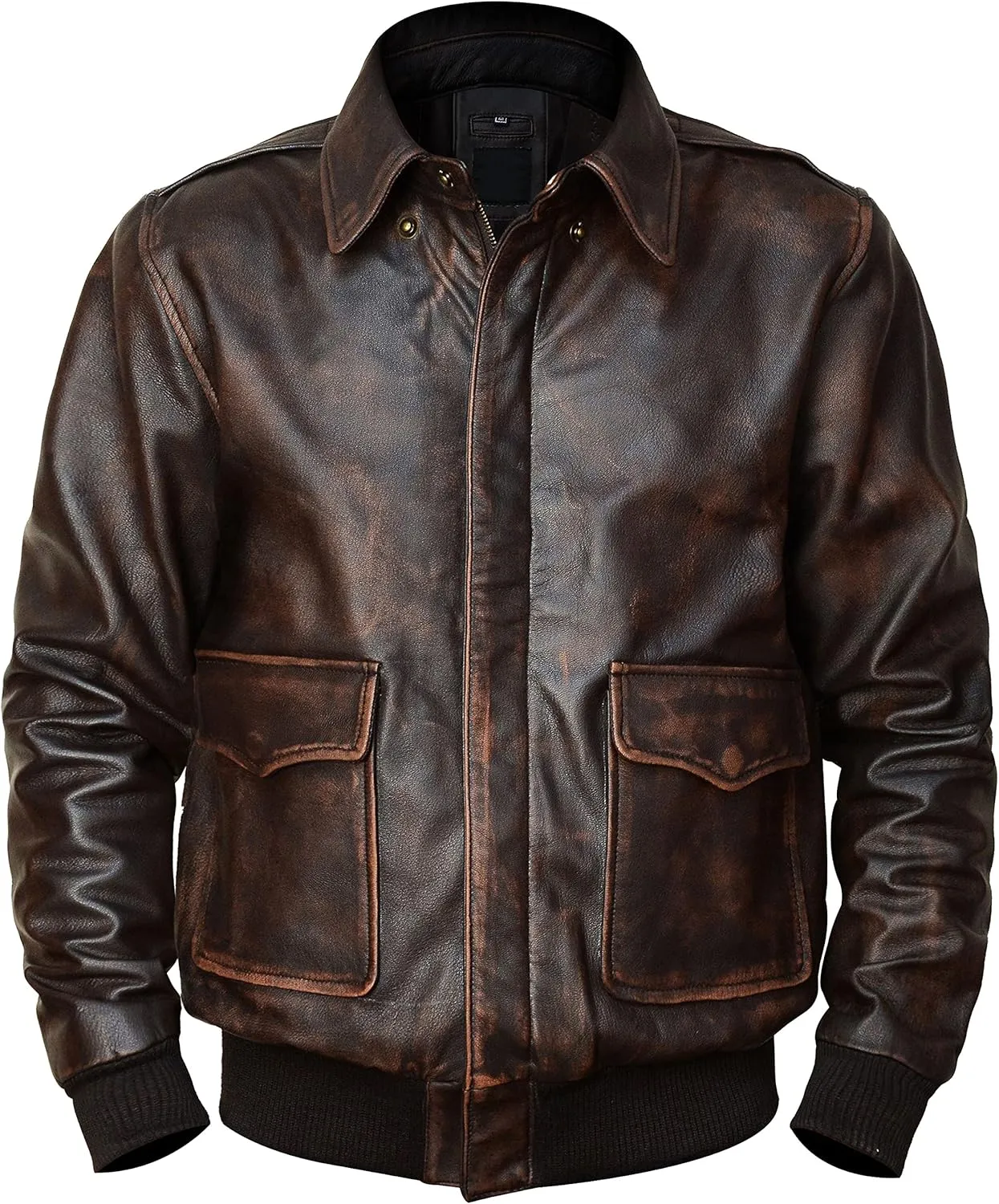A2 Airforce Mens Leather Jacket - Distressed Brown Sheepskin Leather Jacket Adult - Aviator Bomber Outerwear