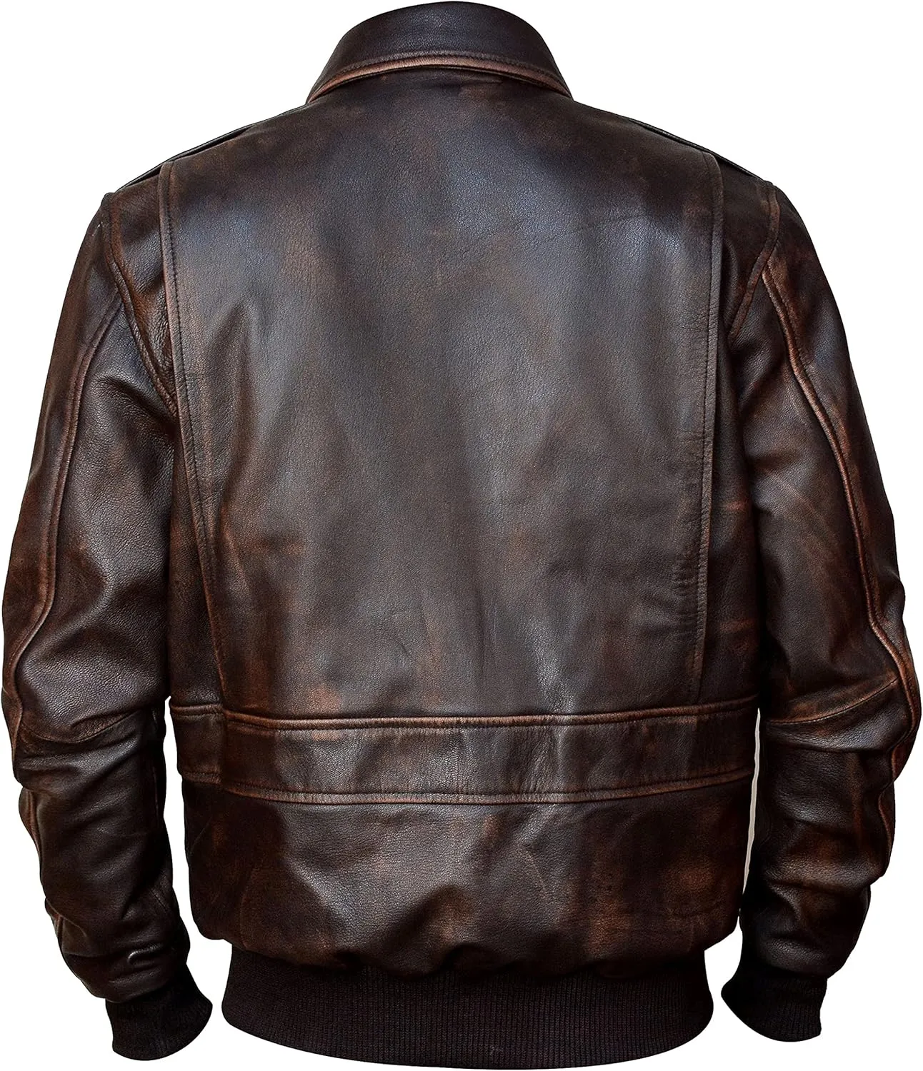 A2 Airforce Mens Leather Jacket - Distressed Brown Sheepskin Leather Jacket Adult - Aviator Bomber Outerwear