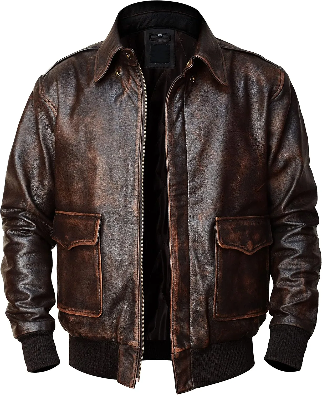 A2 Airforce Mens Leather Jacket - Distressed Brown Sheepskin Leather Jacket Adult - Aviator Bomber Outerwear