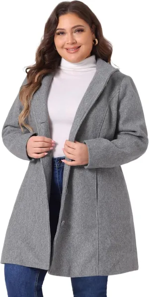Agnes Orinda Peacoat for Women Plus Size Elegant Single Breasted Detachable Hooded Overcoat Trench Coat Jacket