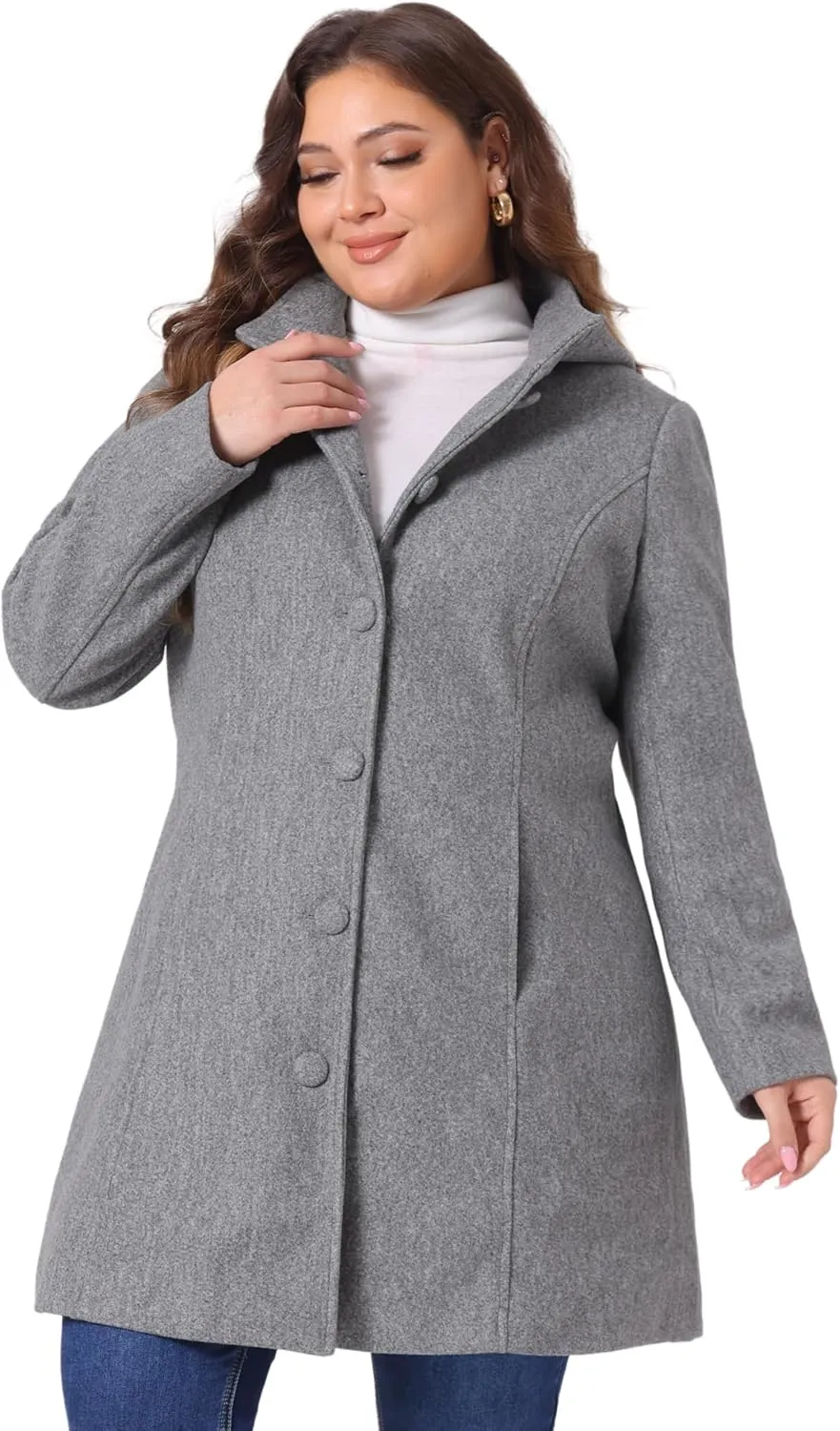 Agnes Orinda Peacoat for Women Plus Size Elegant Single Breasted Detachable Hooded Overcoat Trench Coat Jacket