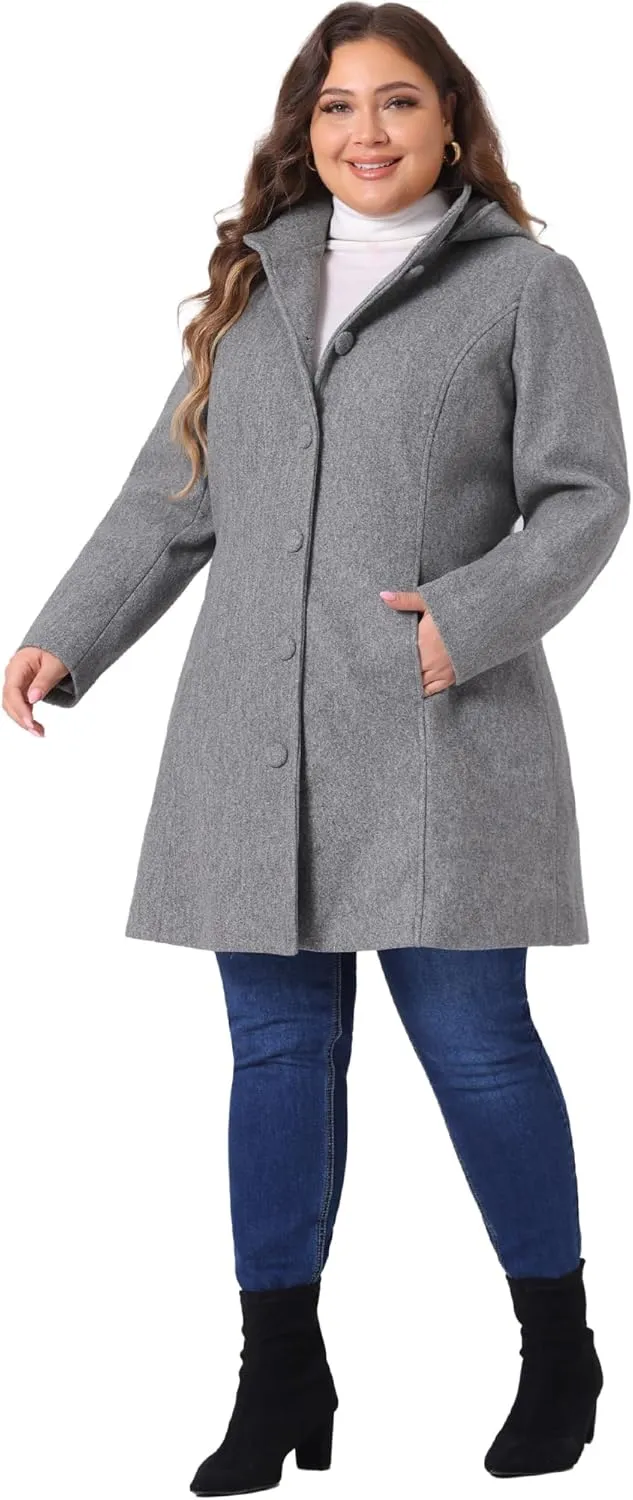 Agnes Orinda Peacoat for Women Plus Size Elegant Single Breasted Detachable Hooded Overcoat Trench Coat Jacket