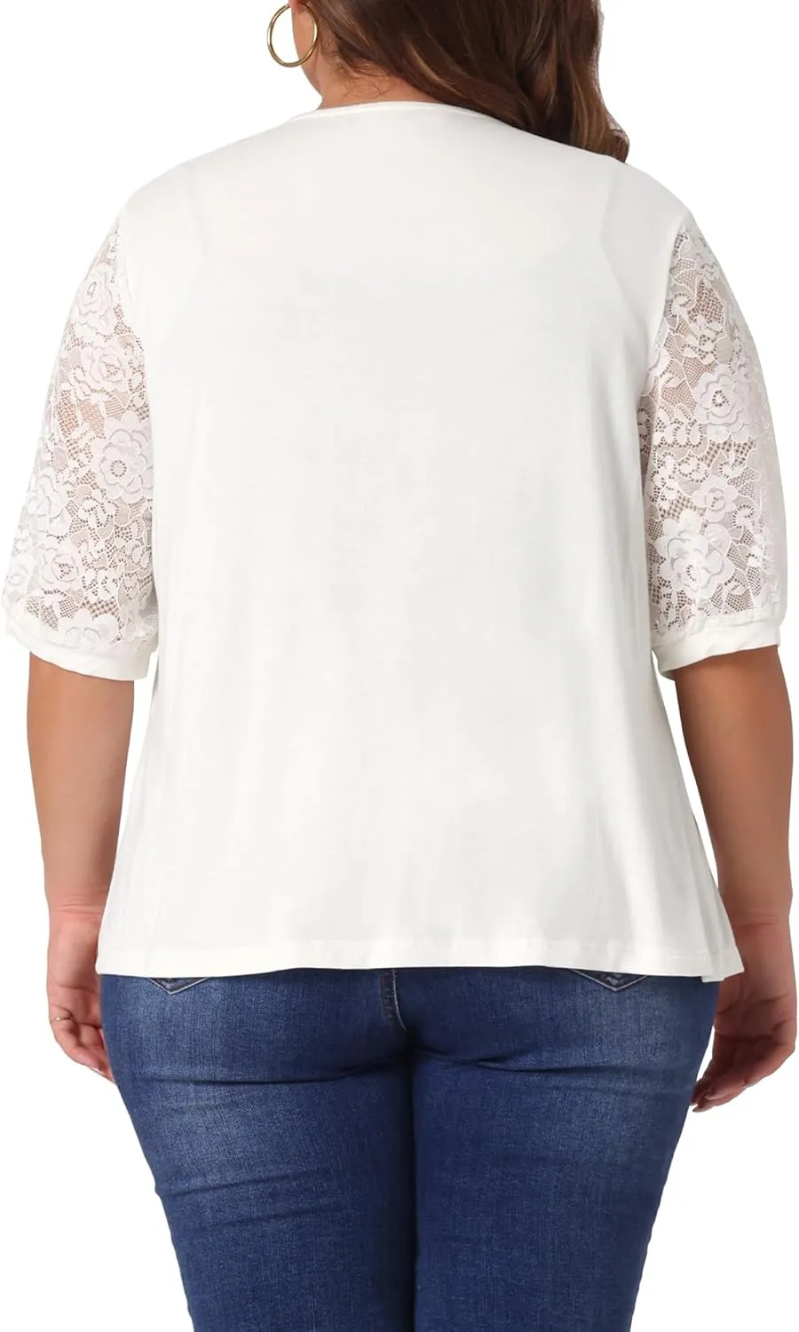 Agnes Orinda Plus Size Elegant Cardigan for Women Lightweight V Neck Lace Half Sleeve Casual Open Front Cardigans