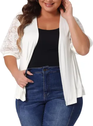 Agnes Orinda Plus Size Elegant Cardigan for Women Lightweight V Neck Lace Half Sleeve Casual Open Front Cardigans