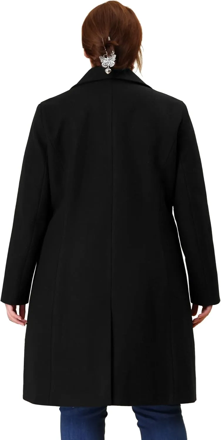Agnes Orinda Plus Size Long Coats for Women Notched Lapel Winter Warm Double Breasted Coat
