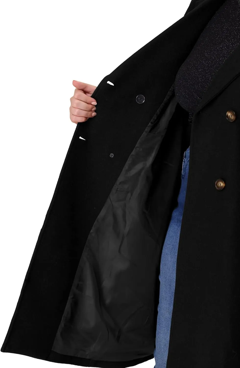 Agnes Orinda Plus Size Long Coats for Women Notched Lapel Winter Warm Double Breasted Coat