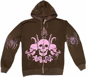 Alt Emo Clothes Women Oversized Zip Up Hoodies Rhinestone Y2k Aesthetic Skeleton Sweatshirts Grunge Gothic Jacket Streetwear