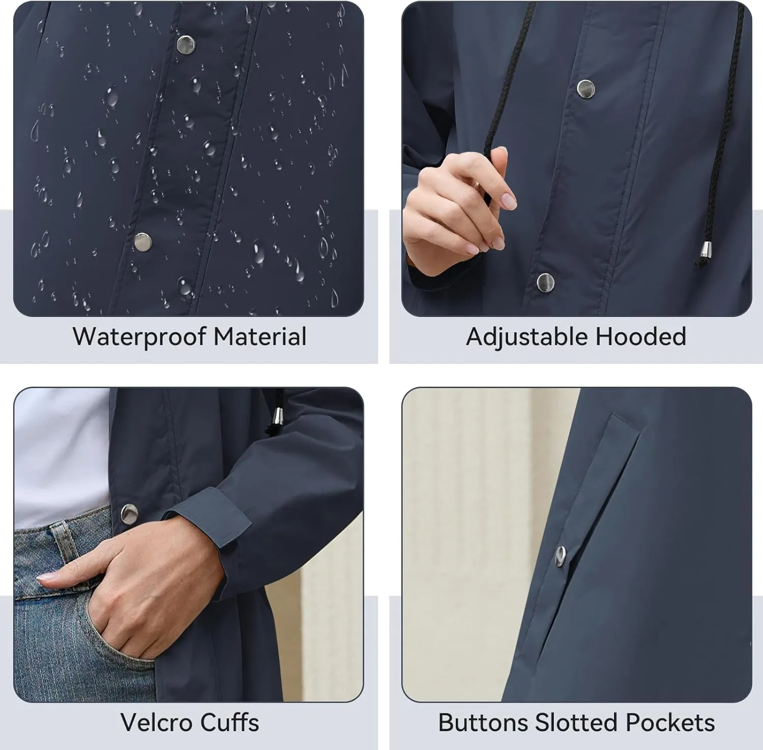American Trends Packable Waterproof Rain Jacket Women with Hood Raincoat Windbreaker Long Hooded Trench Coats S-2XL Available