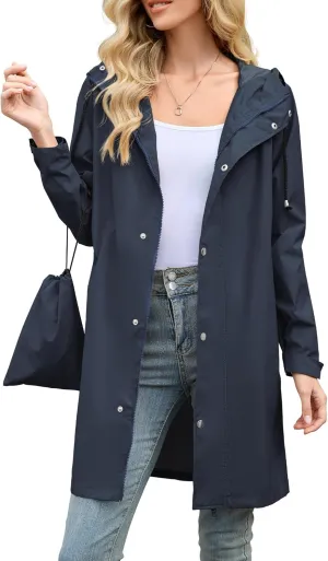 American Trends Packable Waterproof Rain Jacket Women with Hood Raincoat Windbreaker Long Hooded Trench Coats S-2XL Available