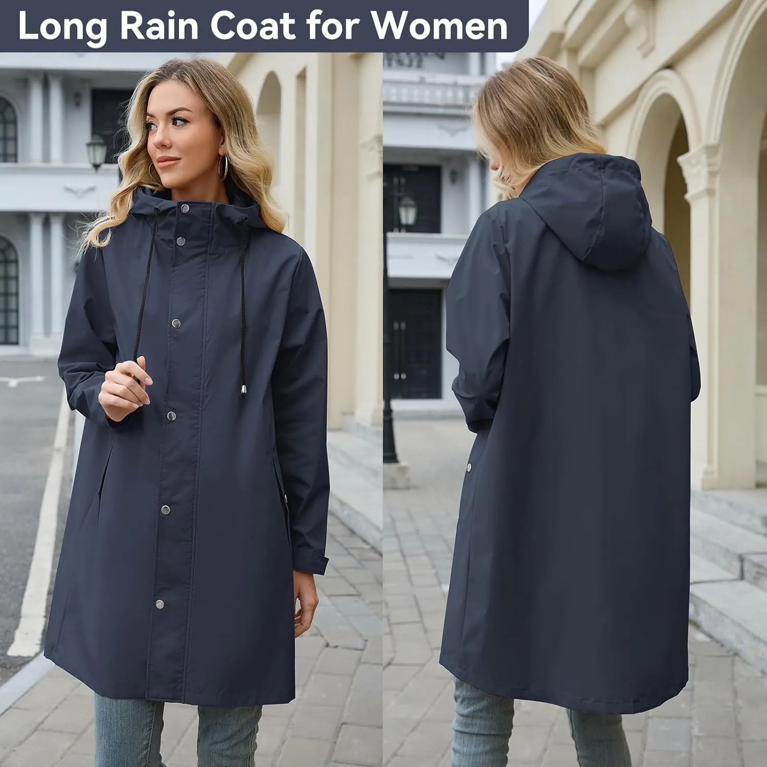 American Trends Packable Waterproof Rain Jacket Women with Hood Raincoat Windbreaker Long Hooded Trench Coats S-2XL Available