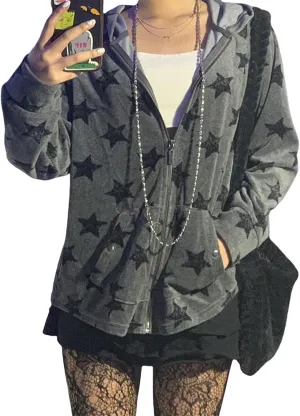 Amiblvowa Y2k Hoodie Zip Up Women Oversized Graphic Sweatshirt Aesthetic Vintage Harajuku Grunge Teen Girls Halloween Jacket
