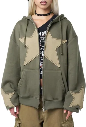 Amiblvowa Y2k Hoodie Zip Up Women Oversized Graphic Sweatshirt Aesthetic Vintage Harajuku Grunge Teen Girls Halloween Jacket