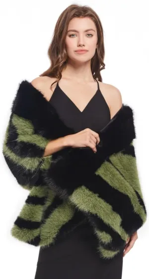 AMTFBY Women Animal Print Faux Fur Scarf Wrap Luxury Fur Collar Warmer Stoles Cloak Evening Cape for Wedding Bridal