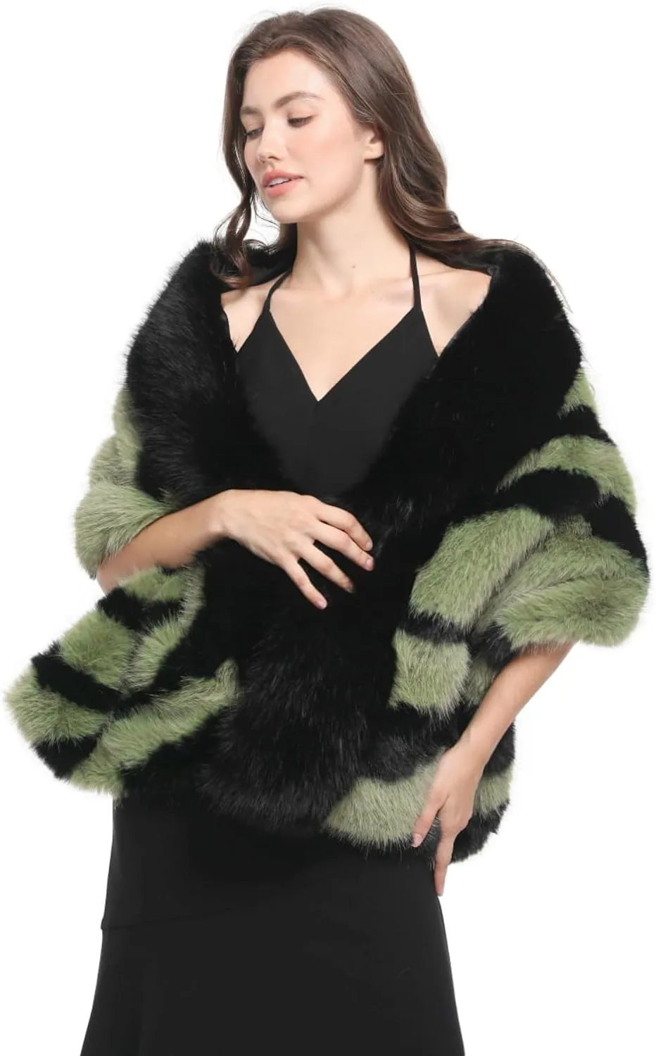 AMTFBY Women Animal Print Faux Fur Scarf Wrap Luxury Fur Collar Warmer Stoles Cloak Evening Cape for Wedding Bridal