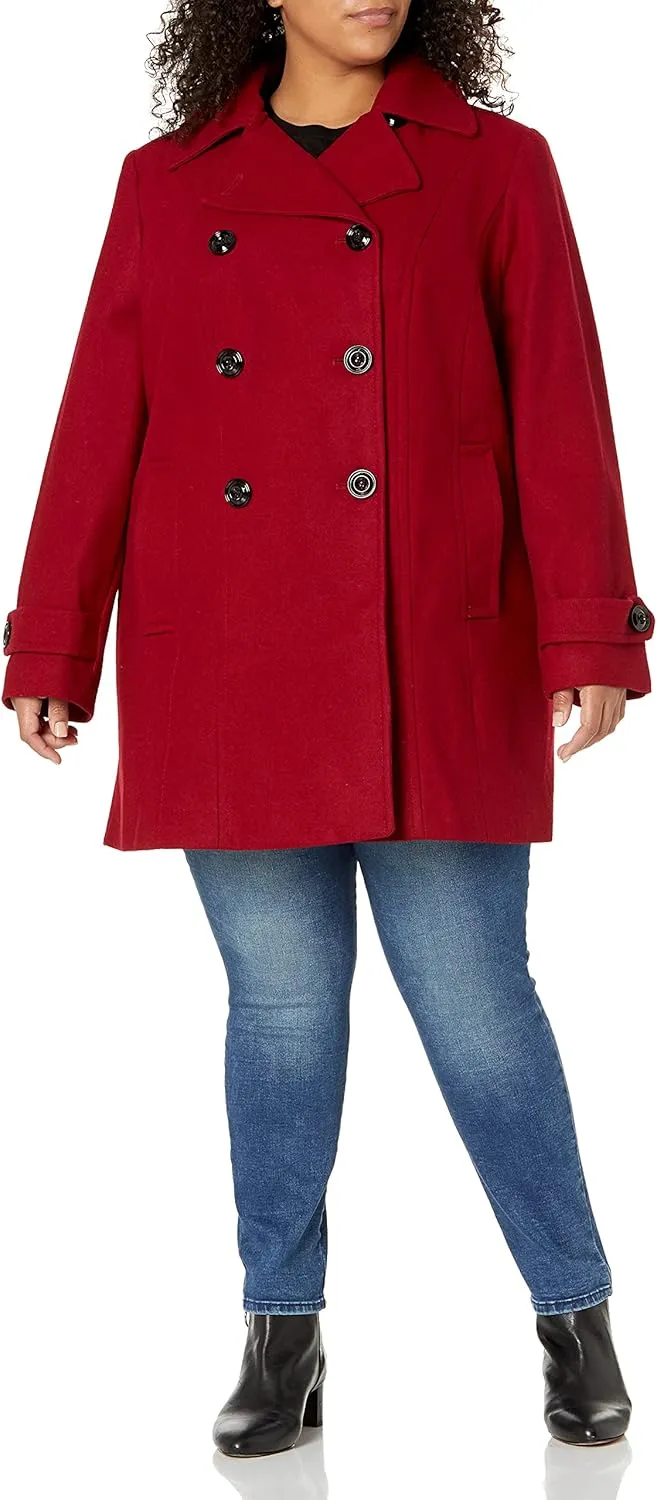 Anne Klein Women's Classic Double Breasted Coat Plus Size