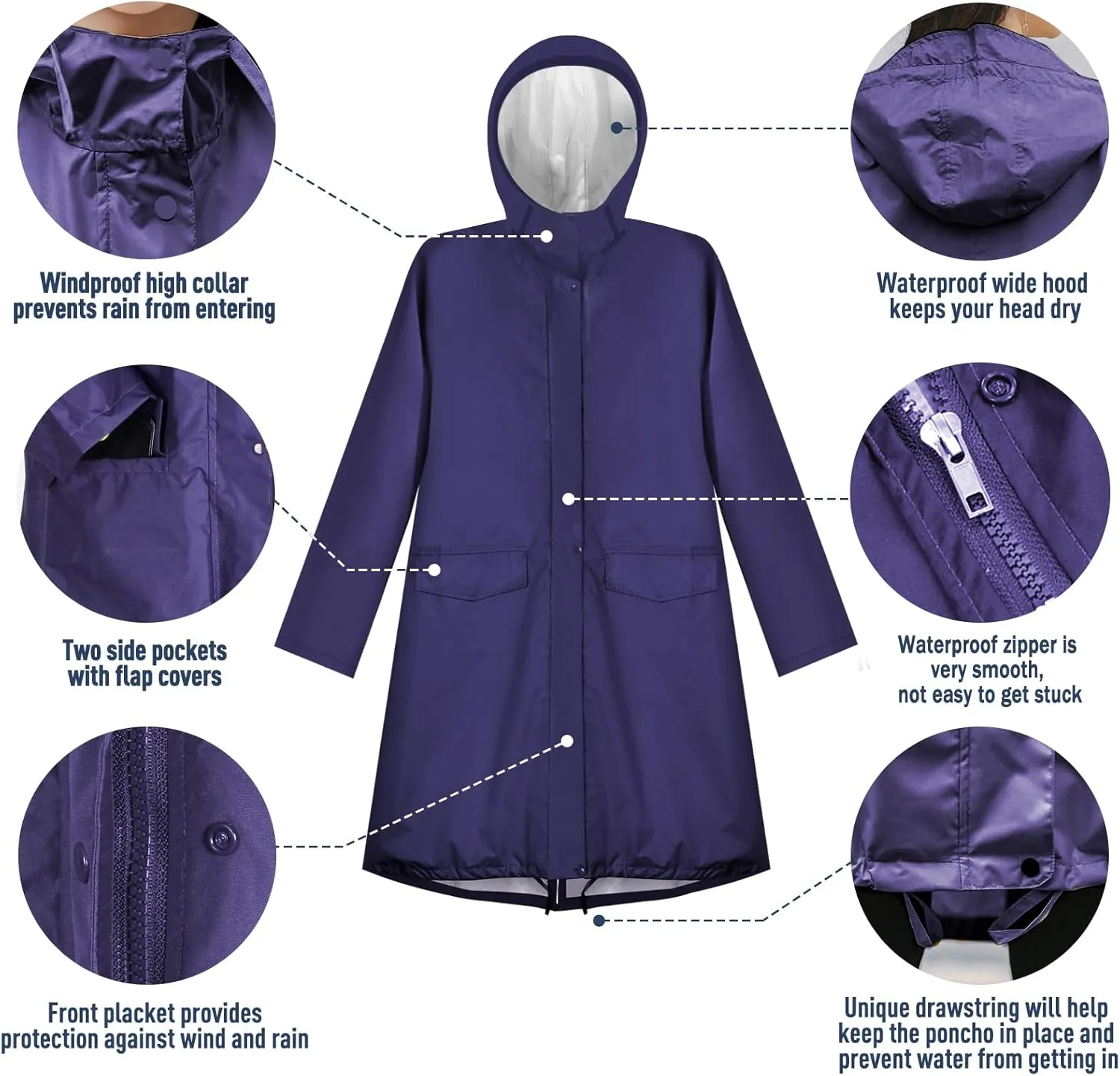 ANYOO Waterproof Rain Poncho Lightweight Reusable Hiking Hooded Coat Jacket for Outdoor Activities