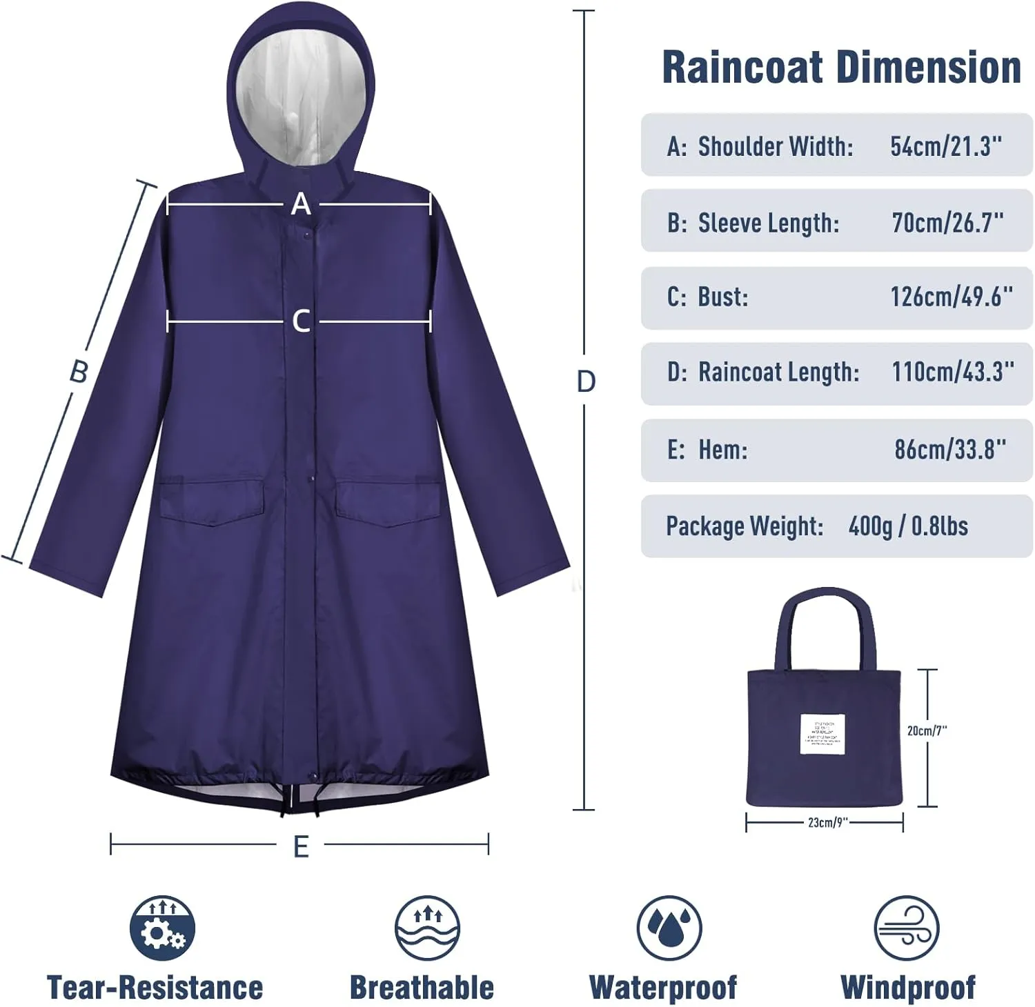 ANYOO Waterproof Rain Poncho Lightweight Reusable Hiking Hooded Coat Jacket for Outdoor Activities