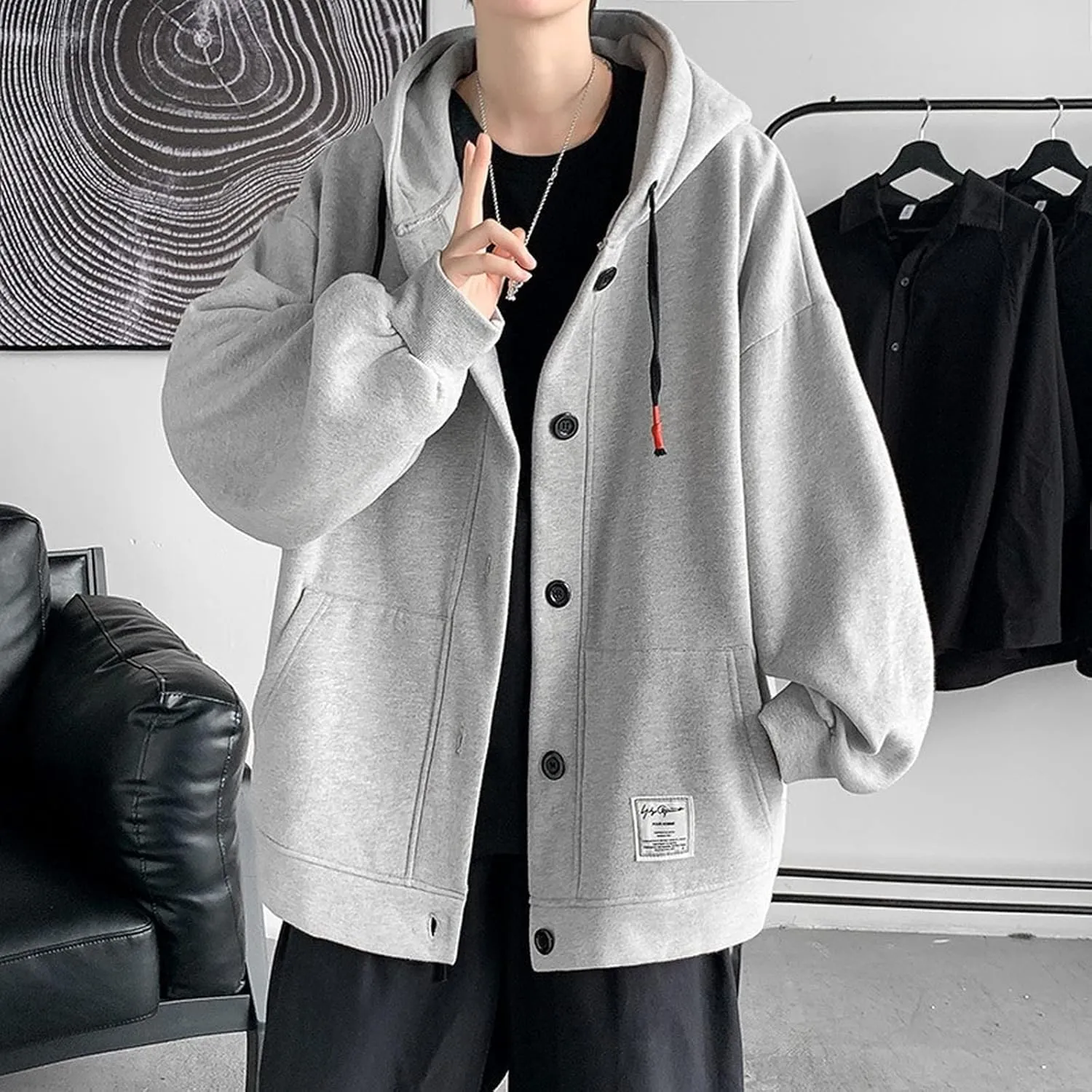 Aobiono Men Women Preppy Hoodie Jacket Harajuku Oversized Aesthetic Cute Kawaii Light Academia Japanese Korean Fall Winter