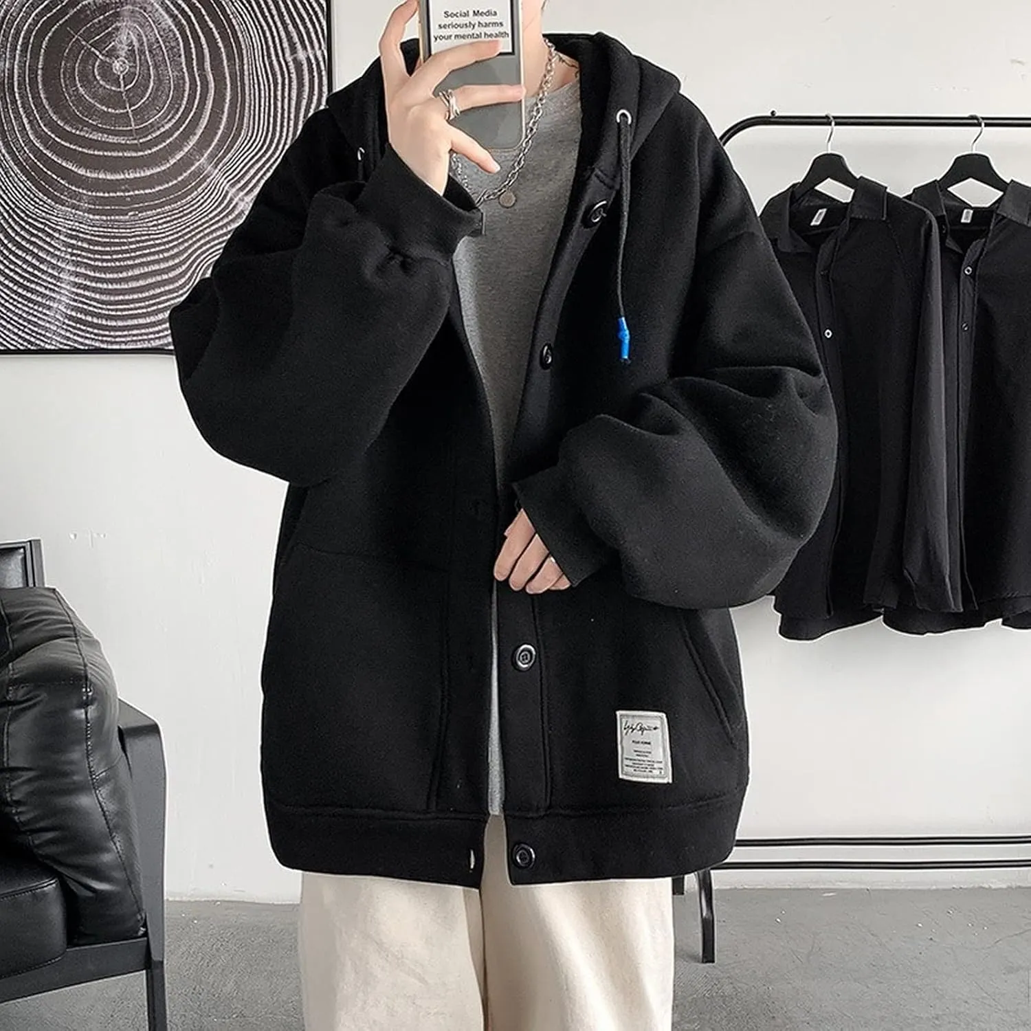 Aobiono Men Women Preppy Hoodie Jacket Harajuku Oversized Aesthetic Cute Kawaii Light Academia Japanese Korean Fall Winter