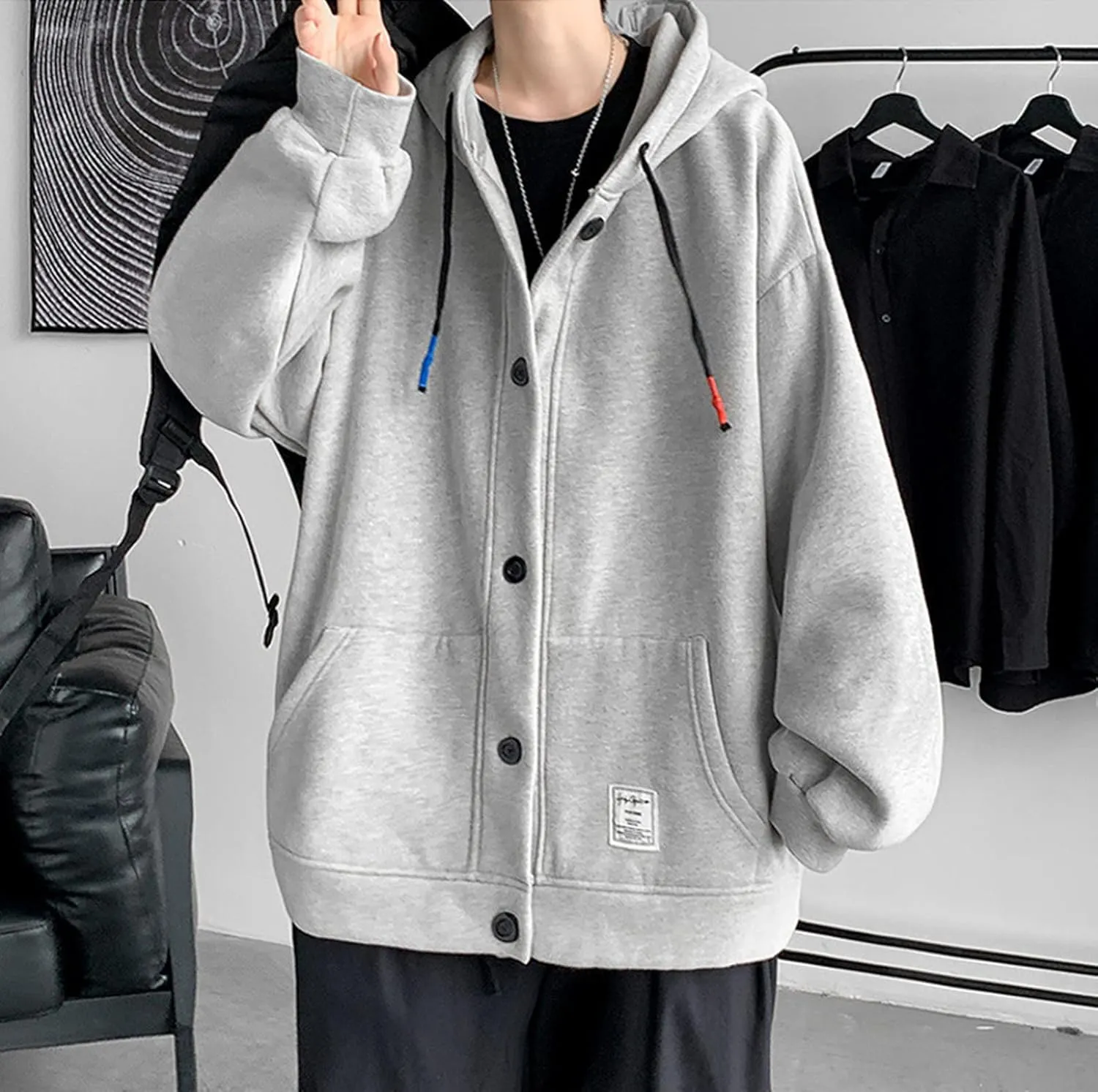 Aobiono Men Women Preppy Hoodie Jacket Harajuku Oversized Aesthetic Cute Kawaii Light Academia Japanese Korean Fall Winter