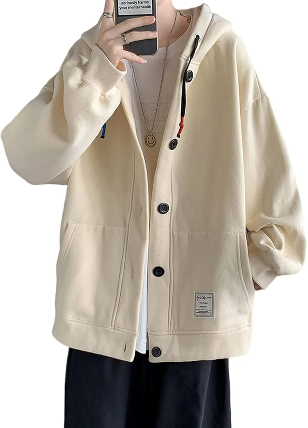 Aobiono Men Women Preppy Hoodie Jacket Harajuku Oversized Aesthetic Cute Kawaii Light Academia Japanese Korean Fall Winter