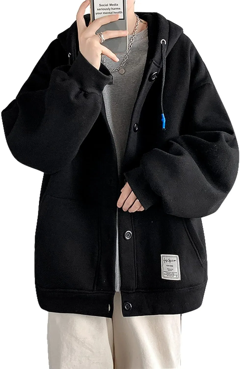 Aobiono Men Women Preppy Hoodie Jacket Harajuku Oversized Aesthetic Cute Kawaii Light Academia Japanese Korean Fall Winter