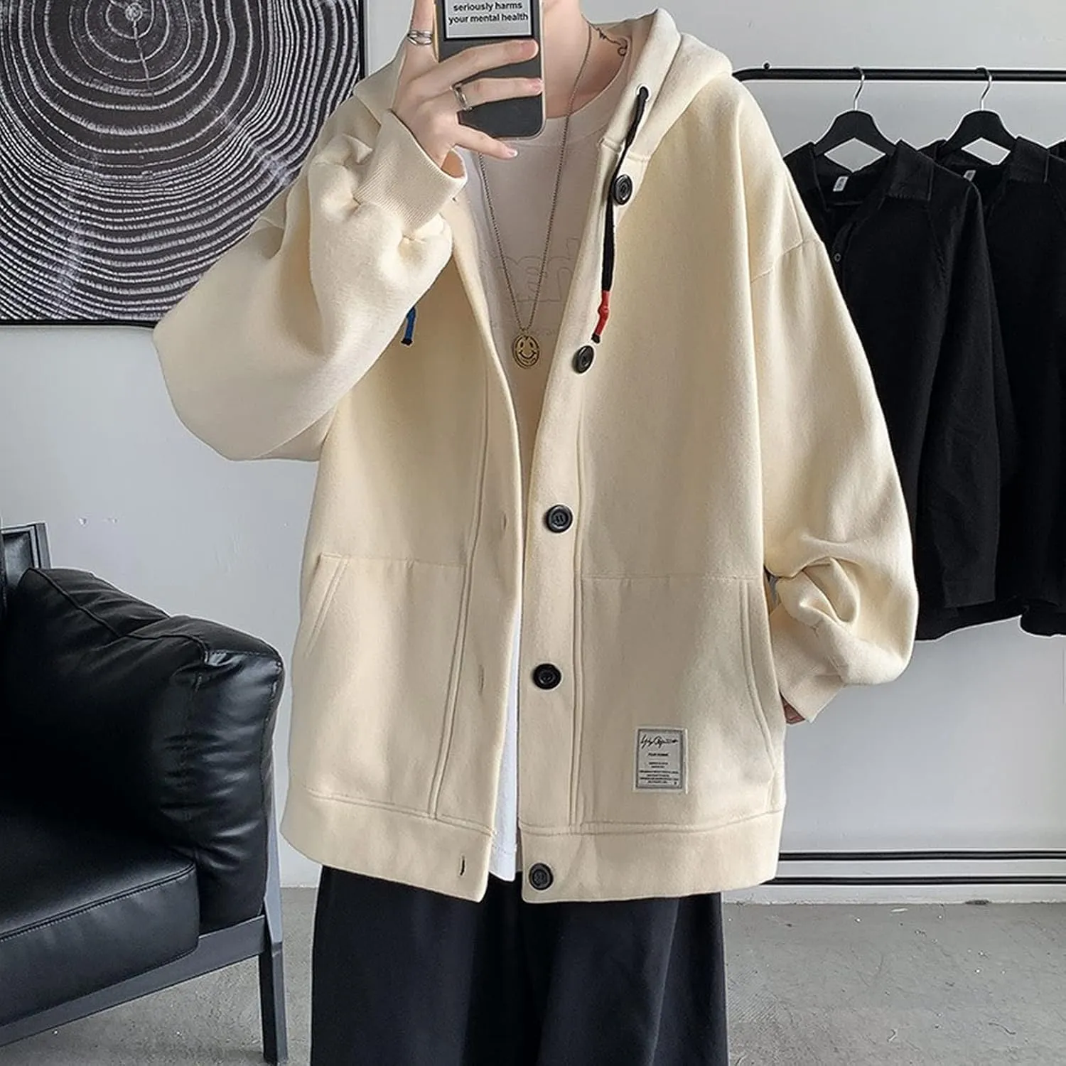 Aobiono Men Women Preppy Hoodie Jacket Harajuku Oversized Aesthetic Cute Kawaii Light Academia Japanese Korean Fall Winter