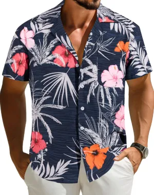 APTRO Men's Hawaiian Shirt Short Sleeve Tropical Vacation Button Down Beach Floral Palm Shirts