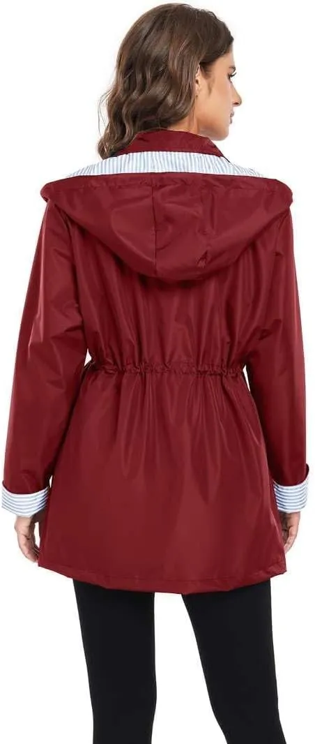 Arthas Women Light Rain Jacket Waterproof Active Outdoor Trench Raincoat with Hood Lightweight Plus Size for Girls