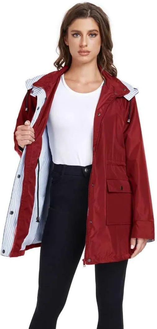 Arthas Women Light Rain Jacket Waterproof Active Outdoor Trench Raincoat with Hood Lightweight Plus Size for Girls