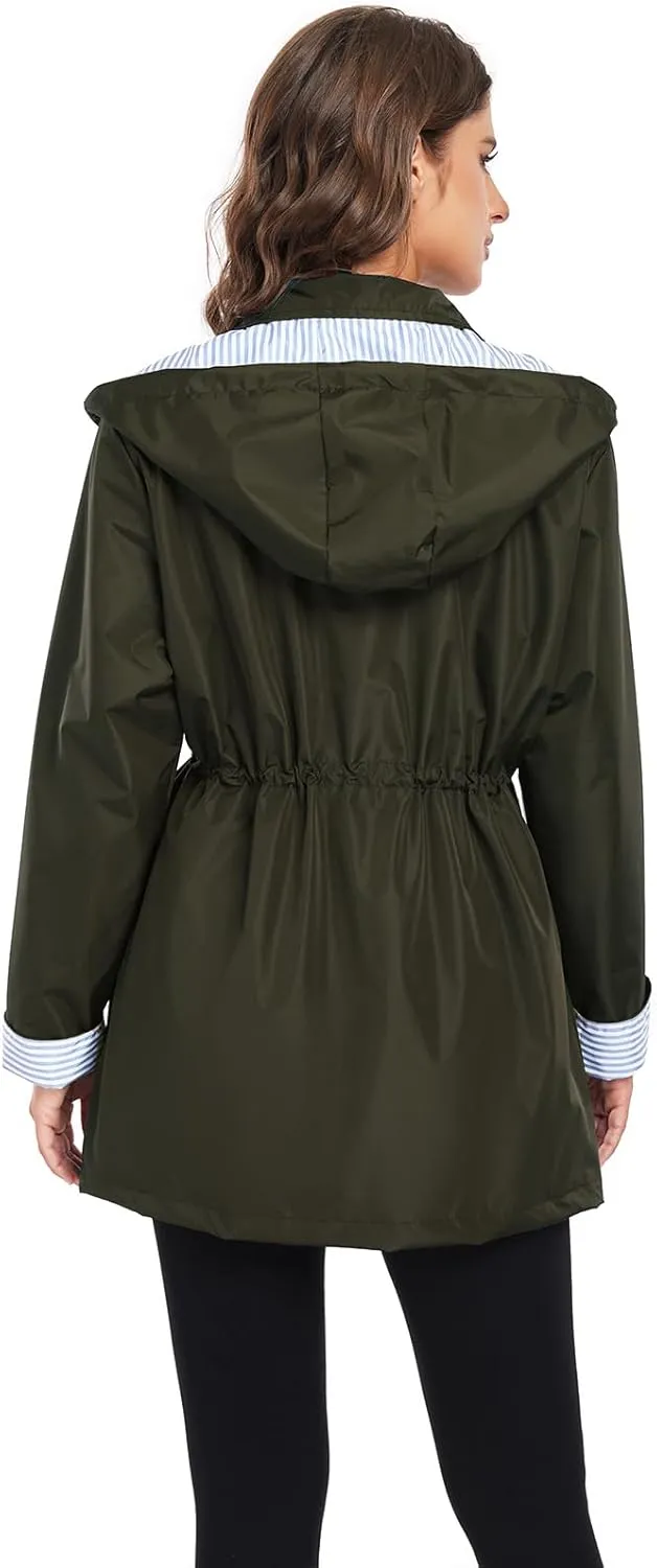 Arthas Women Light Rain Jacket Waterproof Active Outdoor Trench Raincoat with Hood Lightweight Plus Size for Girls