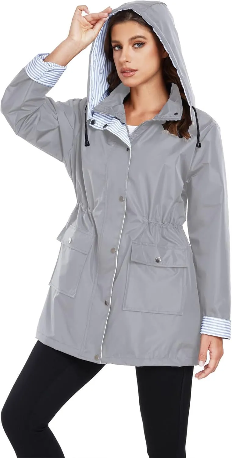 Arthas Women Light Rain Jacket Waterproof Active Outdoor Trench Raincoat with Hood Lightweight Plus Size for Girls