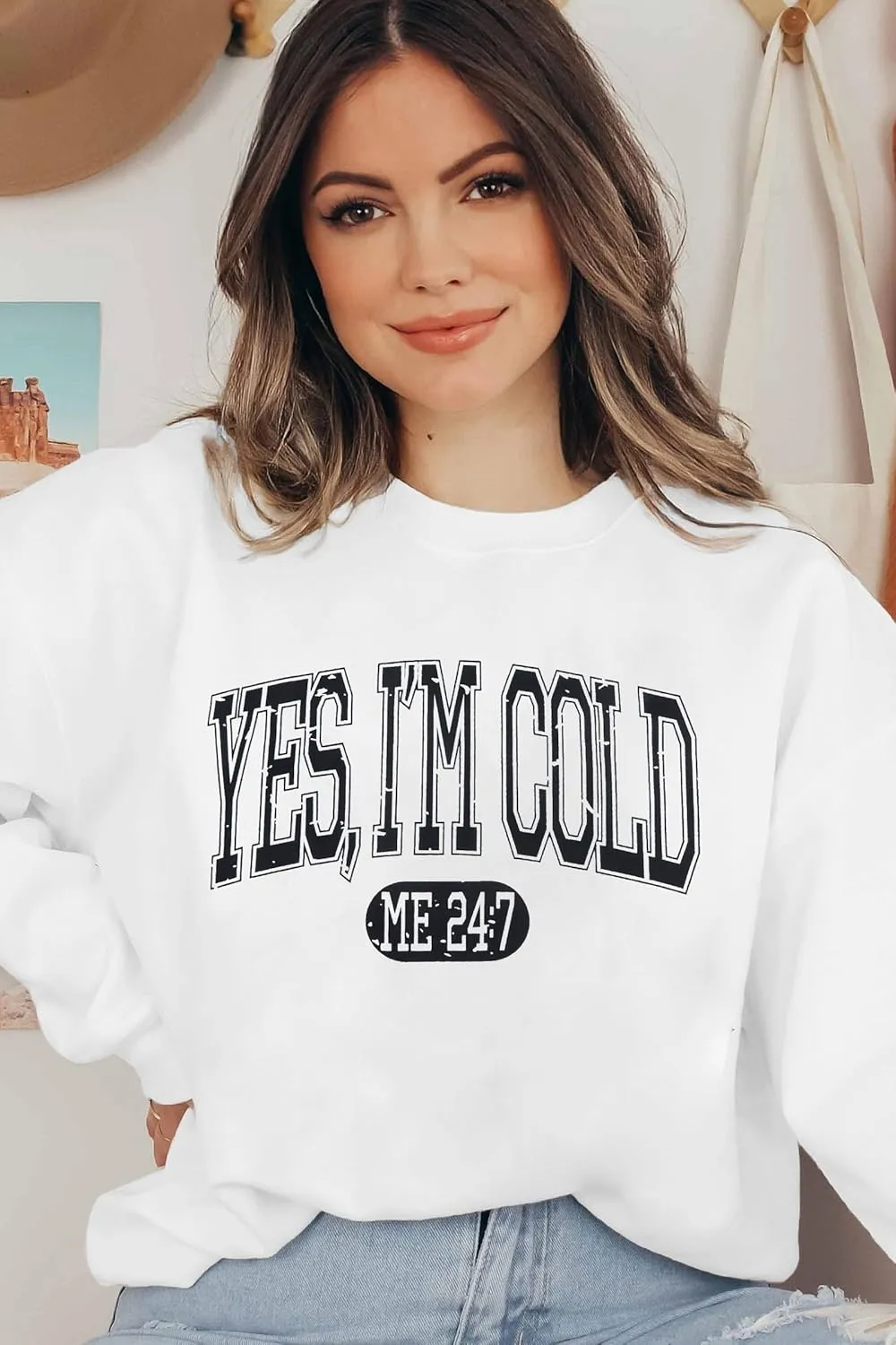 ASTANFY Yes Im Cold Sweatshirt Women Graphic Sweatshirts Fall Long Sleeve Shirts