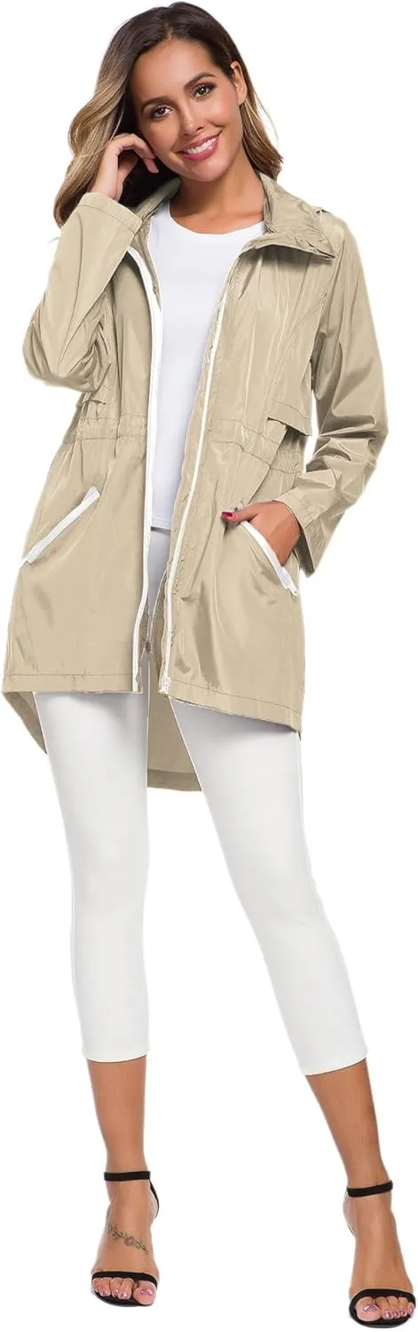 Avoogue Women's Long Raincoat with Hood Outdoor Lightweight Windbreaker Rain Jacket Waterproof