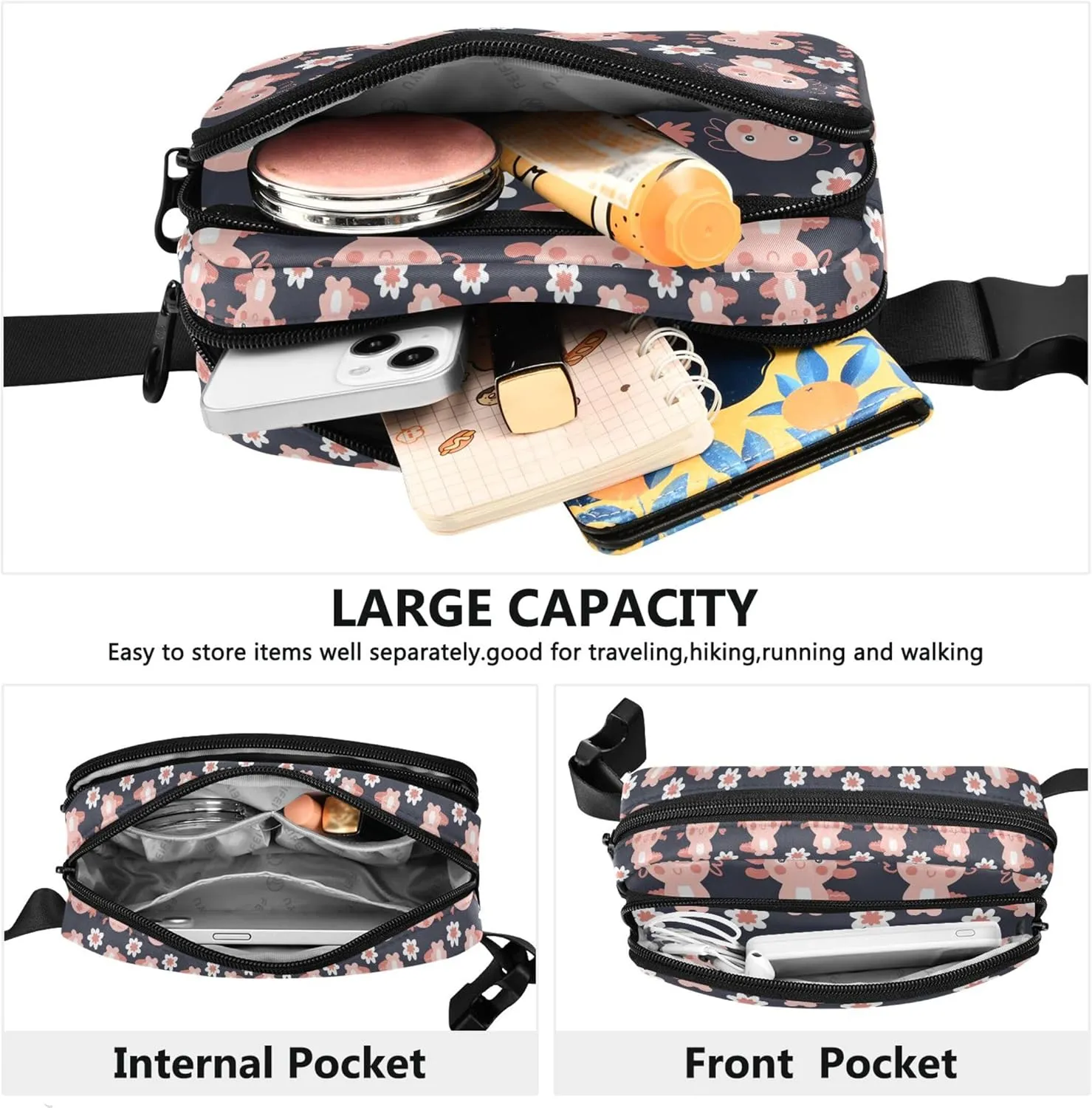 Axolotls Flowers Waterproof Women Fanny Packs Belt Bags Hip Pack Bright Color Waist Pack for Women