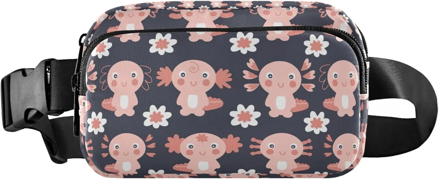 Axolotls Flowers Waterproof Women Fanny Packs Belt Bags Hip Pack Bright Color Waist Pack for Women
