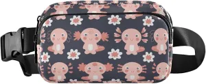 Axolotls Flowers Waterproof Women Fanny Packs Belt Bags Hip Pack Bright Color Waist Pack for Women