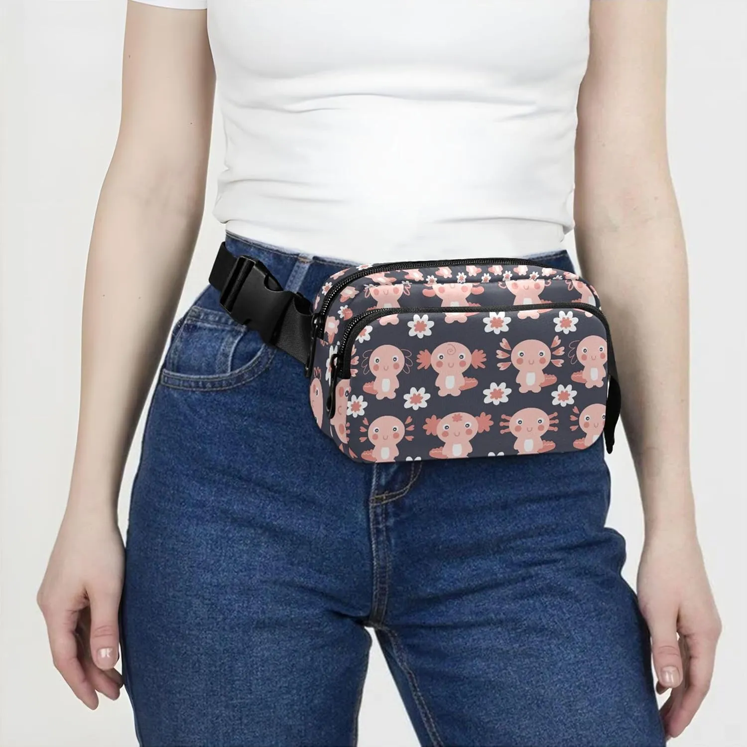 Axolotls Flowers Waterproof Women Fanny Packs Belt Bags Hip Pack Bright Color Waist Pack for Women