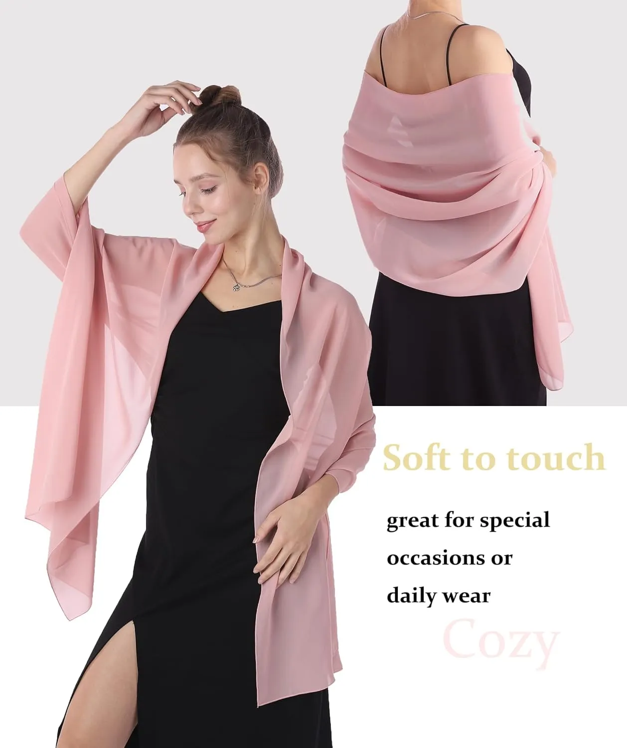 Baoqiya Women's Shawls and Wraps for Evening Dress Chiffon Shawl Soft Elegant Silky Pashmina Wedding Bridal Scarf