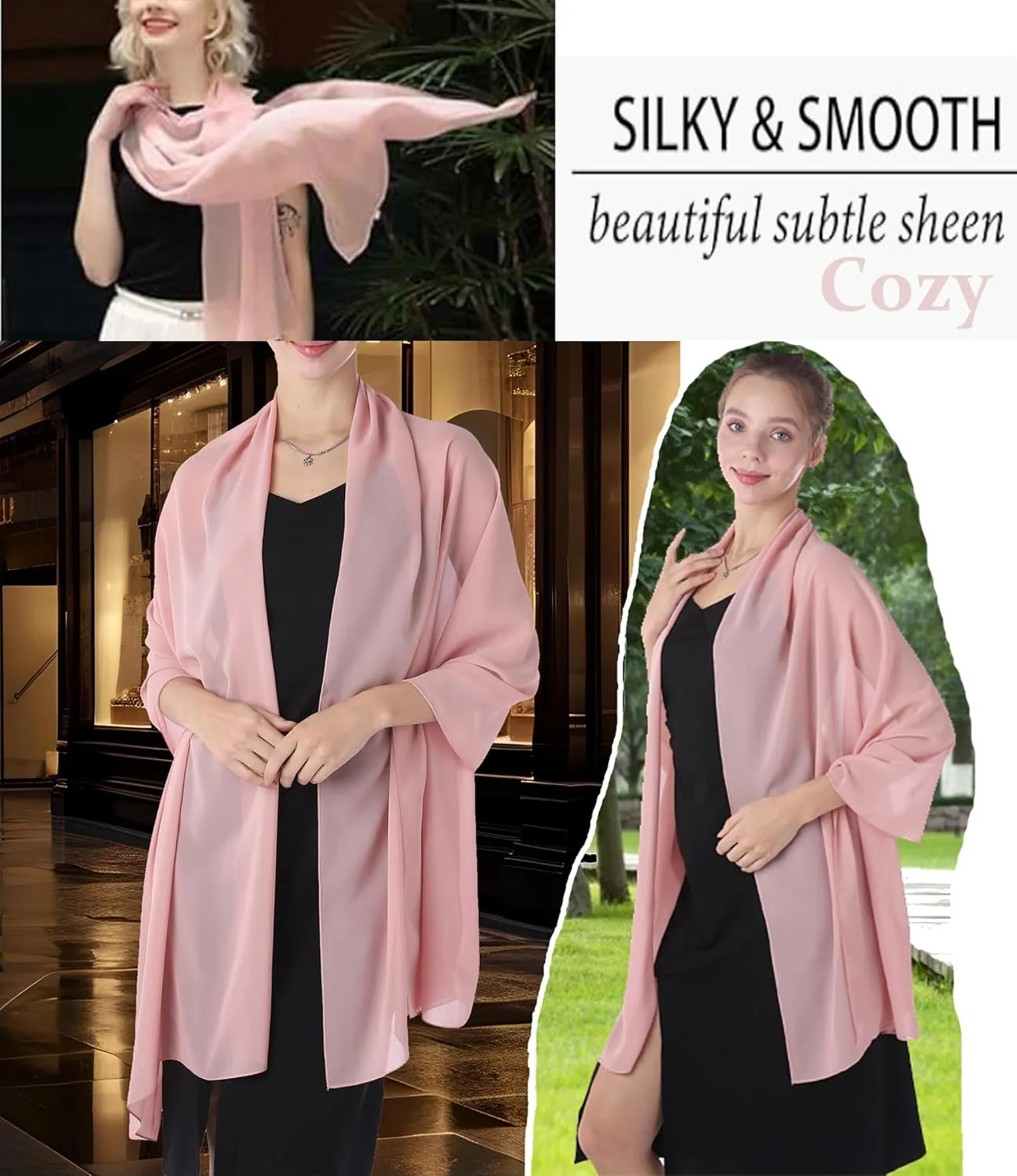 Baoqiya Women's Shawls and Wraps for Evening Dress Chiffon Shawl Soft Elegant Silky Pashmina Wedding Bridal Scarf
